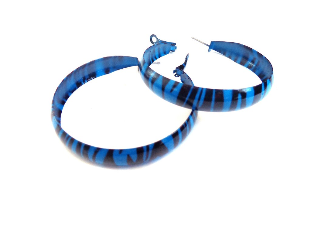 Animal Print Hoop Earrings Zebra Blue Earrings Lightweight 2.25 Inch Hoops - Etsy