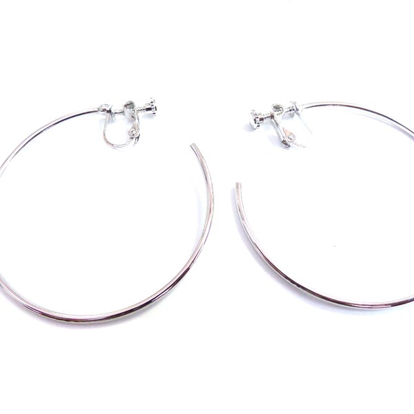 Clip-on Earrings Clip Hoop Gold or Silver Tone 50mm 2 inch Hoop Thin Earrings Non Pierced