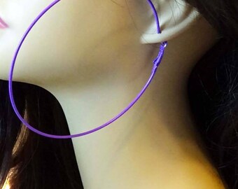 LARGE Hoop Earrings 4 INCH Hoop Earrings Simple Thin Purple Hoop Earrings 100mm