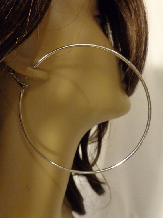 LARGE Hoop Earrings 3.5 Inch Hoop SILVER Tone Hoop Earrings Thin