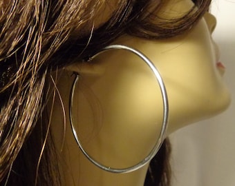STAINLESS STEEL HOOP earrings hypo allergenic Hoop Earrings Silver Color 2.25 inch Hoops