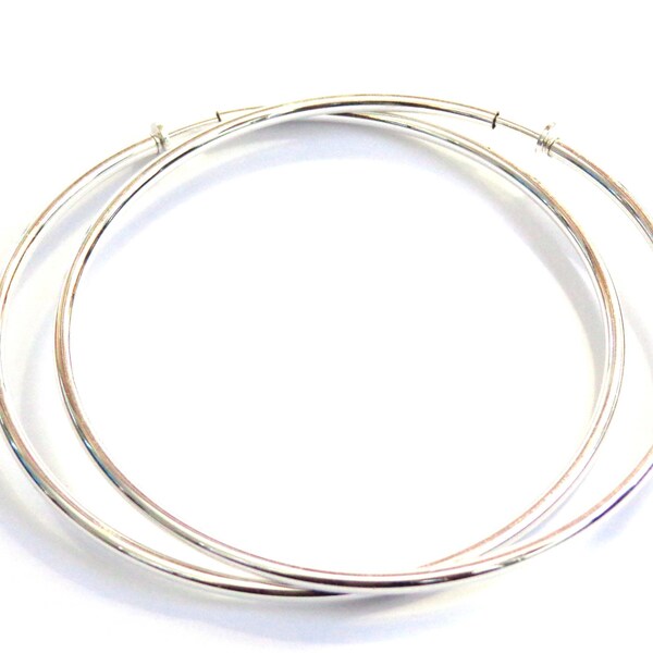 Clip-on Earrings Hypo-Allergenic Silver or Gold Plated Hoop Earrings LARGE 3.5 inch Hoops