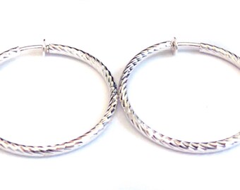 Clip-on Earrings Hoop Earrings Plated Gold or Silver Tone Hypo-Allergenic Hoop Earrings 2 Inch Hoop Swirl