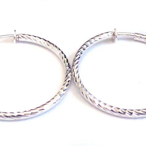 Clip-On Hoop Earrings - 1.5 Inch Thin Hoops In Gold Or Silver Plated, Silver Shown - View #5