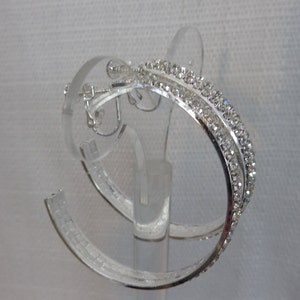 CLIP-ON Hoop Earrings Silver Tone Crystal Rhinestone Double - Etsy