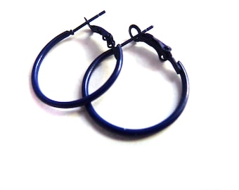 Small Midnight Navy Blue Hoop Earrings Thin Hoops 1 inch