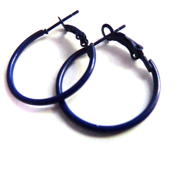 Small Midnight Navy Blue Hoop Earrings Thin Hoops 1 inch