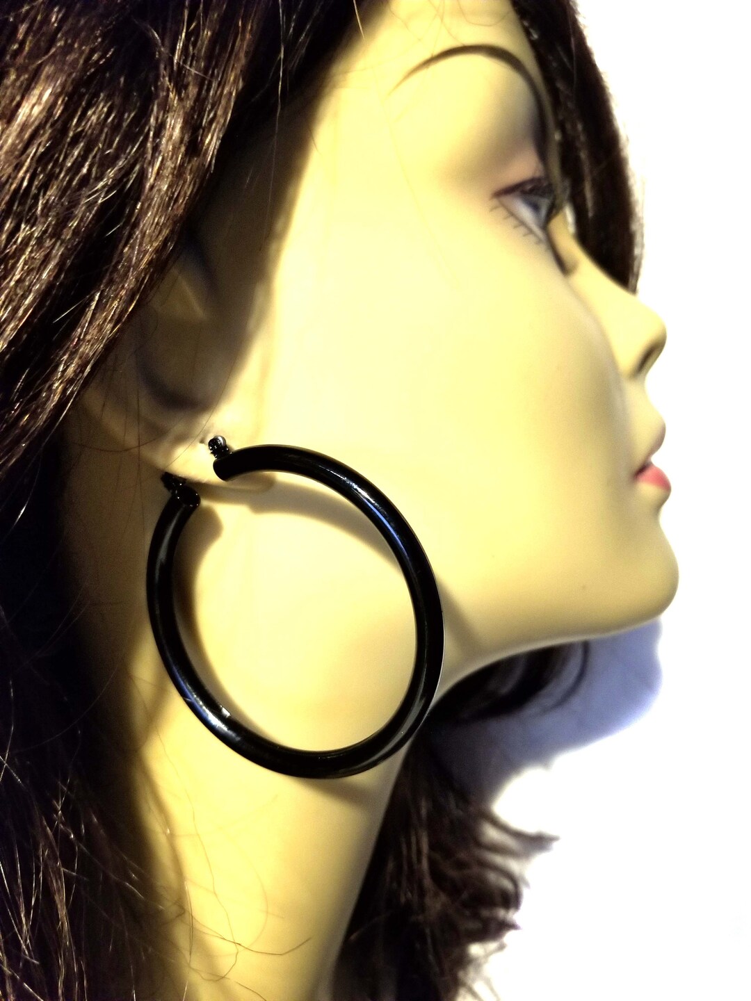 BLACK HOOP Earrings Pipe Tube Hoop Earrings 2.25 Inch Hoop Etsy