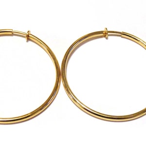 Clip-on Earrings Hoop Earrings Gold Tone Hypo-Allergenic Hoop Earrings 2.25 INCH image 1