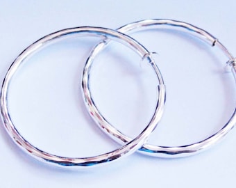 Clip-on Earrings Hoop Earrings Rhodium Hoop Hypo-Allergenic Earrings Silver tone Clip Hoops 2 inch