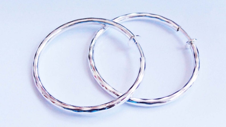 Clip-on Earrings Textured Earrings Plated Silver Tone Hypo-Allergenic Hoop Earrings 2 Inch Hoops