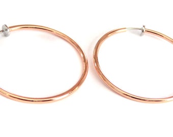 Clip-on Earrings Clip Hoop Rose Gold tone 1.5 inch Hoop Earrings