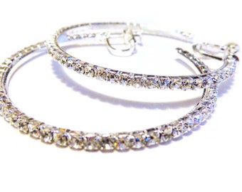 CLIP-ON Earrings Assorted Sizes Crystal Hoop Earrings Silver or Gold tone Hoop Earrings