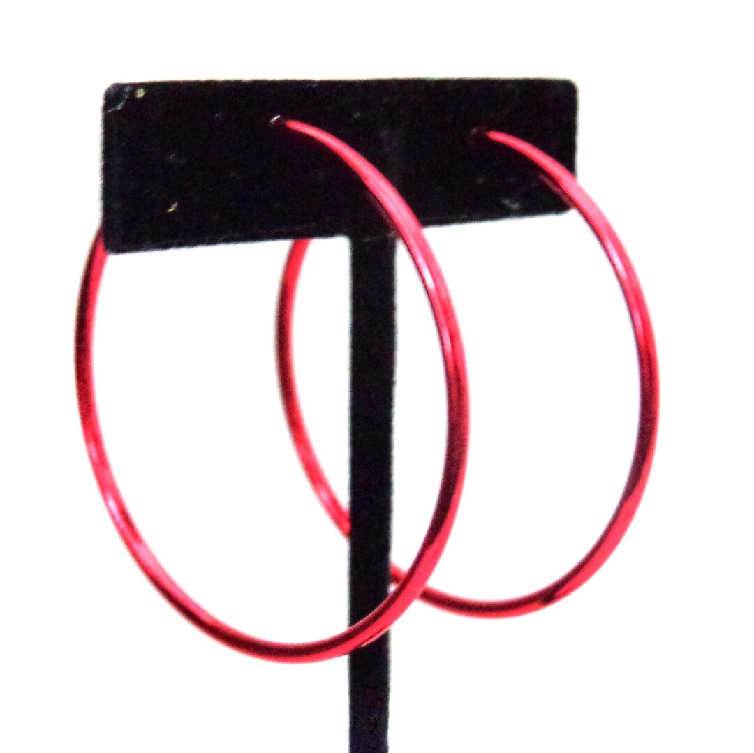 Clipon Earrings Hoop Earrings RED Hoop Earrings 2 Inch Hoop Etsy