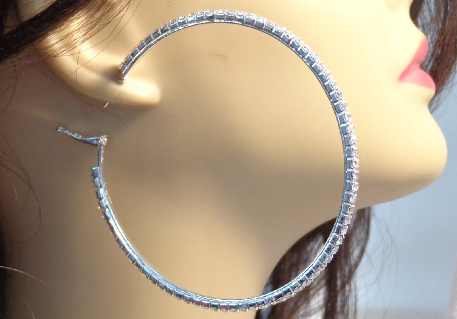 Wholesale LARGE CRYSTAL HOOP Earrings Silver Tone 3 Inch Hoop Etsy