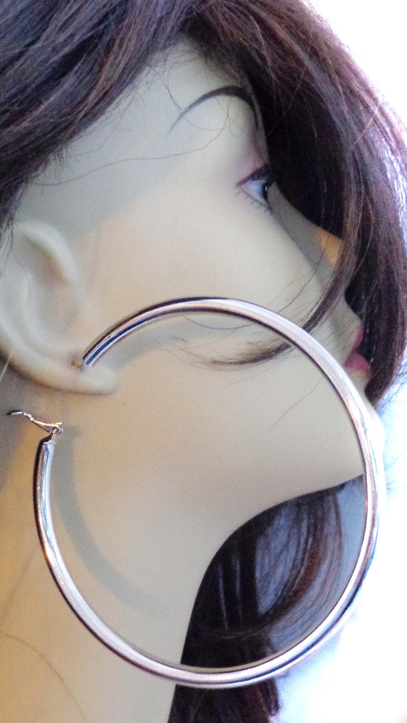 Large Hoop Earrings SILVER Plated Round Hoop Earrings Thick Etsy
