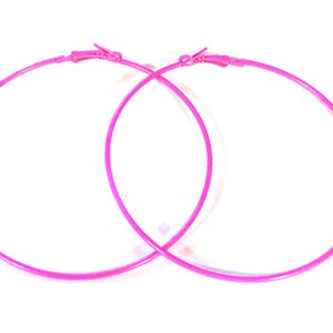 Bubble Gum Pink Hoop Earrings Pink Hoop Earrings Classic Thin Hoop Earrings Large 3 inch Hoops