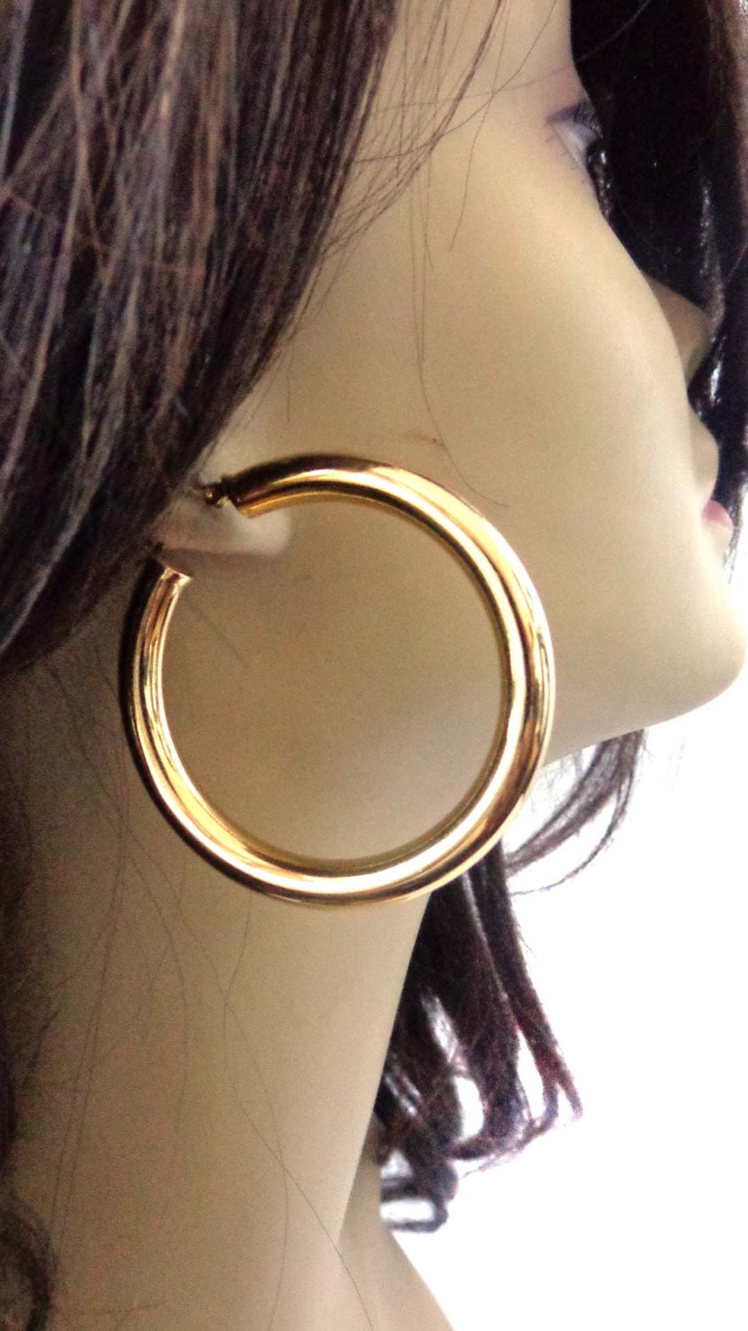 Brass Plated Hoop Earrings Gold Tone Hoop Earrings 2 inch Etsy