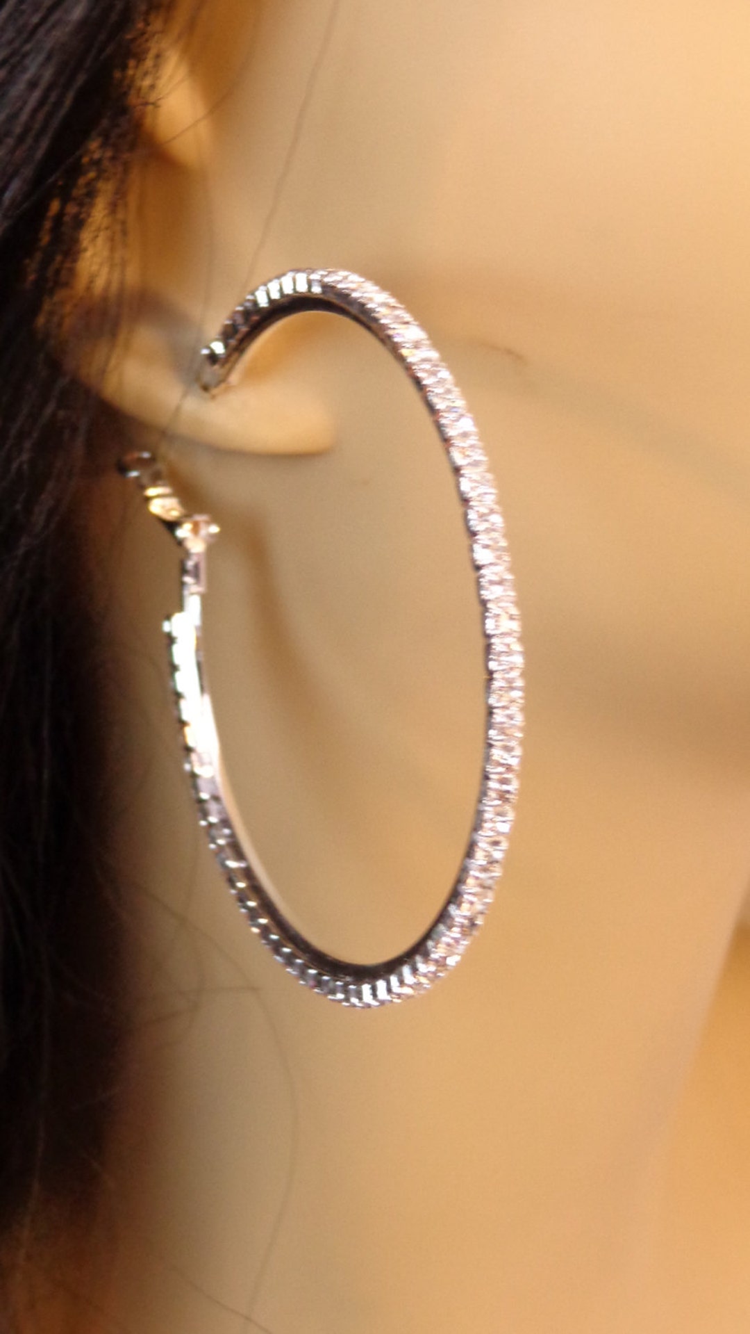 Crystal Hoop Earrings Thin Cast Silver Tone Rhinestone Hoops - Etsy