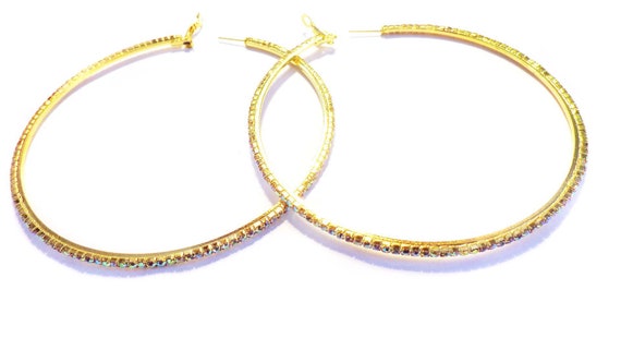 Rhinestone Studded Gold Tone Curled Metal Hoop Earrings With Titanium  Posts. - Approximately 1.5