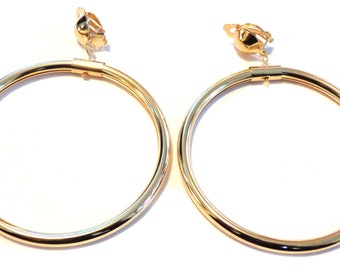 Clip-on Earrings 3 inch Hoop Pipe Gold or Silver tone Hoop Earrings Large Clip Hoops