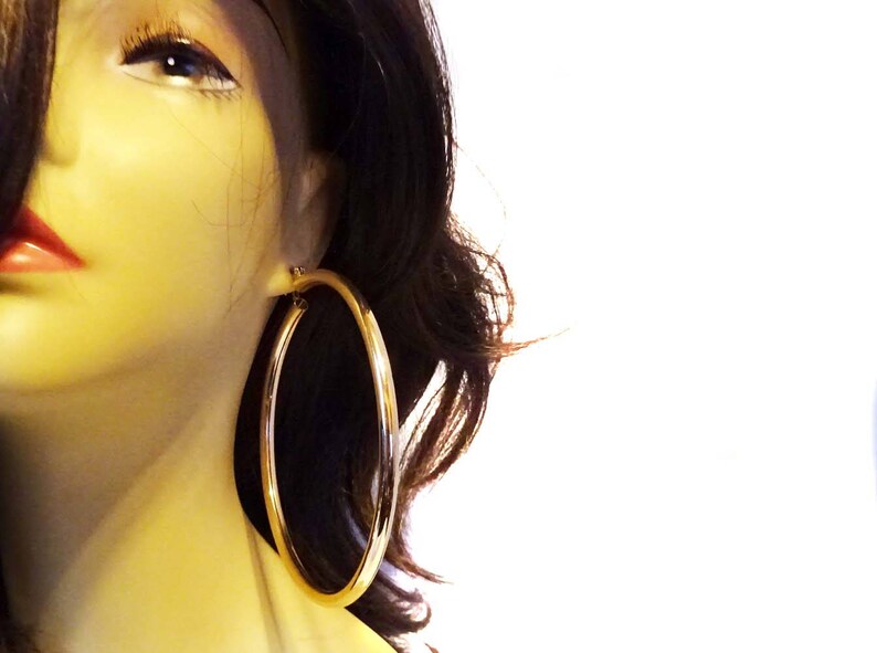 Large Hoop Earrings Thick Round Gold Tone 4 Inch Hoop Earrings Etsy