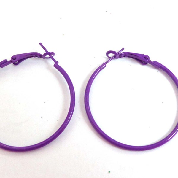 Deep Purple Hoop Earrings Thin Hoops 1.5 inch Hoop Earrings