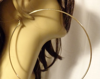 LARGE 6 inch Hoop Earrings GOLD tone Brass Hoop Earrings Classic Thin Design Extra Large