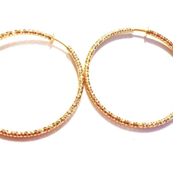 Clip-on Earrings Hoop Earrings Textured Gold Tone Hypo-Allergenic Hoop Earrings 2 INCH