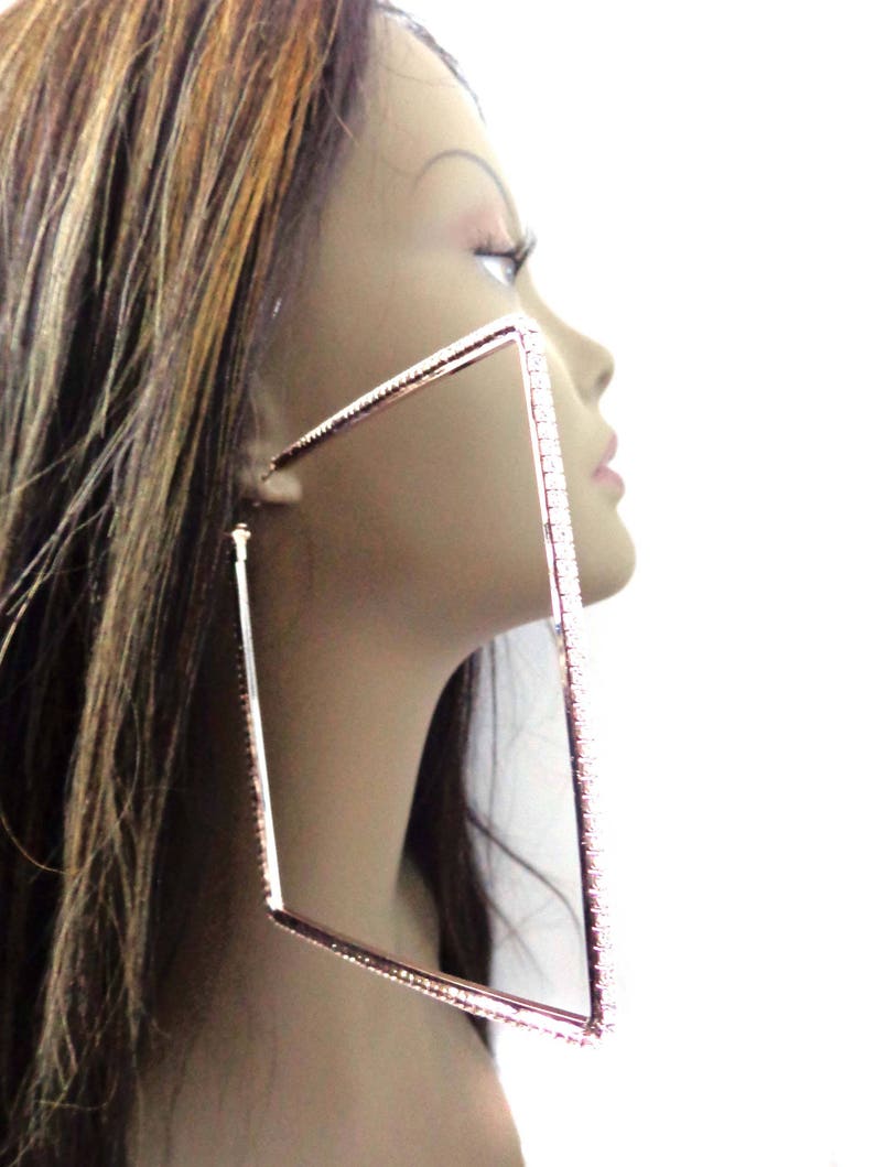 EXTRA LARGE Square Hoop Earrings 4.5 Inch Rhinestone Brass Etsy