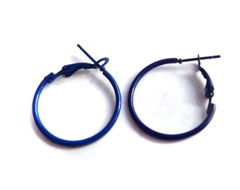 Midnight Navy Blue Hoop Earrings Thin Hoops 1.5 inch