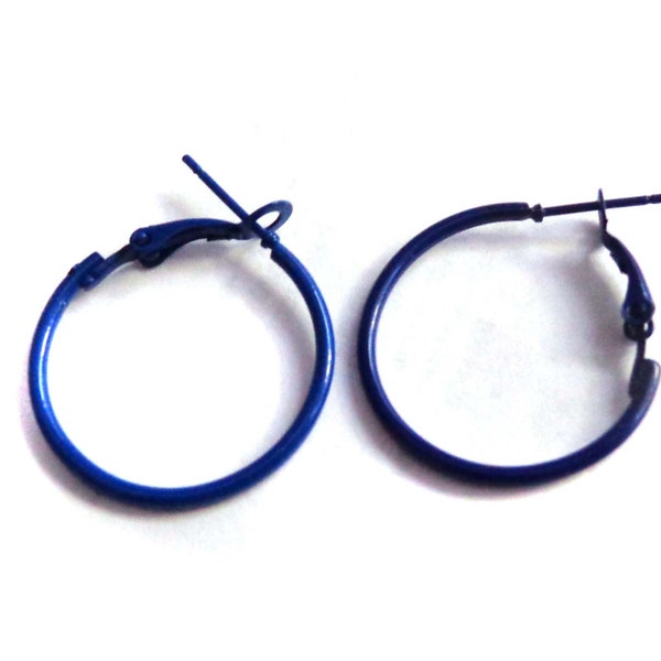 Midnight Navy Blue Hoop Earrings Thin Hoops 1.5 inch