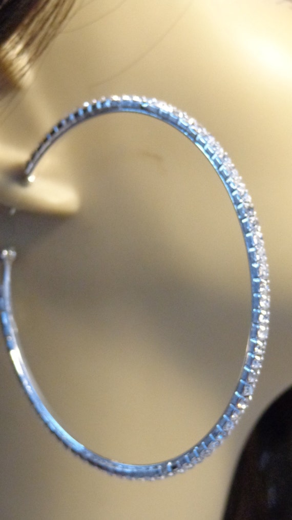 Wholesale LARGE CRYSTAL HOOP Earrings Silver Tone 3 Inch Hoop