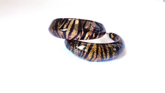 VINTAGE Earrings 2 inch Zebra print Earrings Gold… - image 2