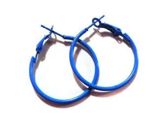 Blue Hoop Earrings Classic Hoop Blue Hoop Earrings Thin Hoops 1.25 inch Hoops