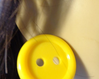 VINTAGE Earrings Vintage Yellow Button Earrings 1.25 inch Diameter Retro Circle Earrings