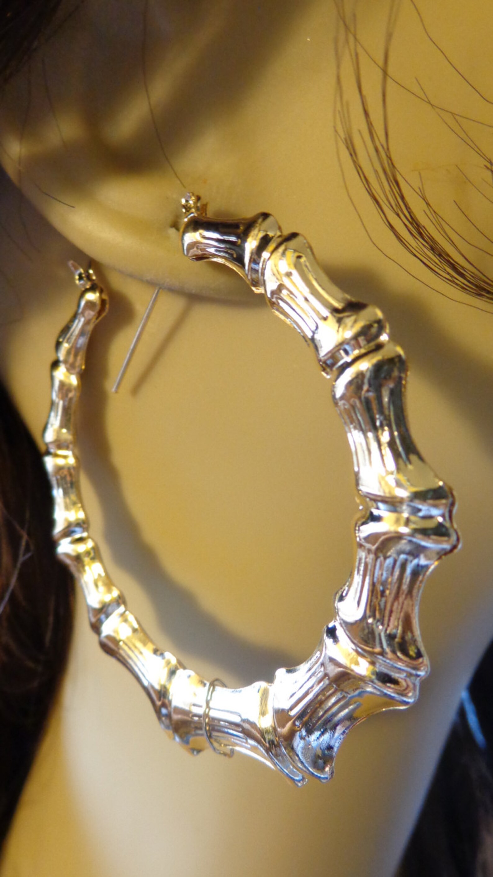 BAMBOO HOOP Earrings Gold Tone Hoop Earrings 3 Inch Hoop - Etsy