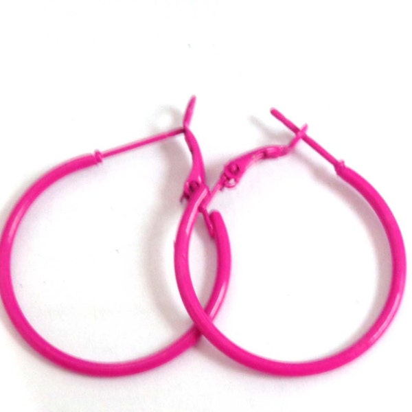 Pink Hoop Earrings Classic Thin Hoop Earrings Small 1.5 inch Hoop Earrings