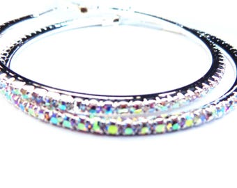 Large Hoop Earrings Iridescent Crystal Rhinestone Hoops Earrings 3 inch hoops 5 PAIRS Wholesale