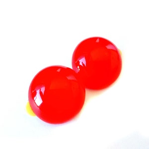 Clip-on Earrings Red Clip Earrings Circle Dome Clip Earrings 1 inch Lucite Earrings