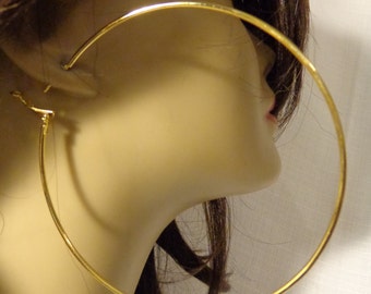 LARGE 3.5 inch Hoop Earrings GOLD tone Classic Thin Hoop Earrings