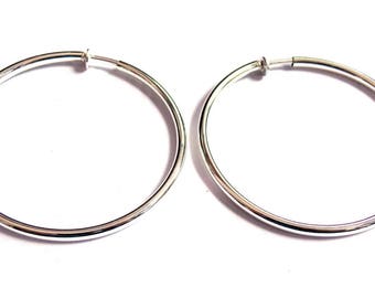 Clip-on Earrings Clip Hoop Earrings Rhodium Steel Silver tone 2.25 inch THIN Hoops