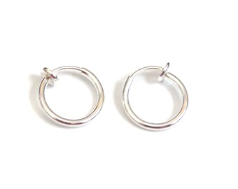 SMALL Clip-on Earrings Clip Hoop Earrings Stainless Steel Silver tone Hypo-Allergenic 0.75 inch Hoops