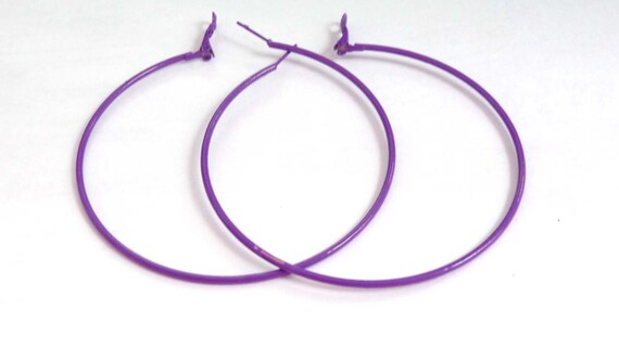 Large Hoop Earrings Classic Hoop Deep Purple Hoop Earrings Thin Hoops 3 inch Hoop Earrings