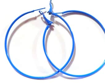 Pendientes de aro de 2,25 pulgadas Pendientes de aro azules Pendientes de aro finos clásicos