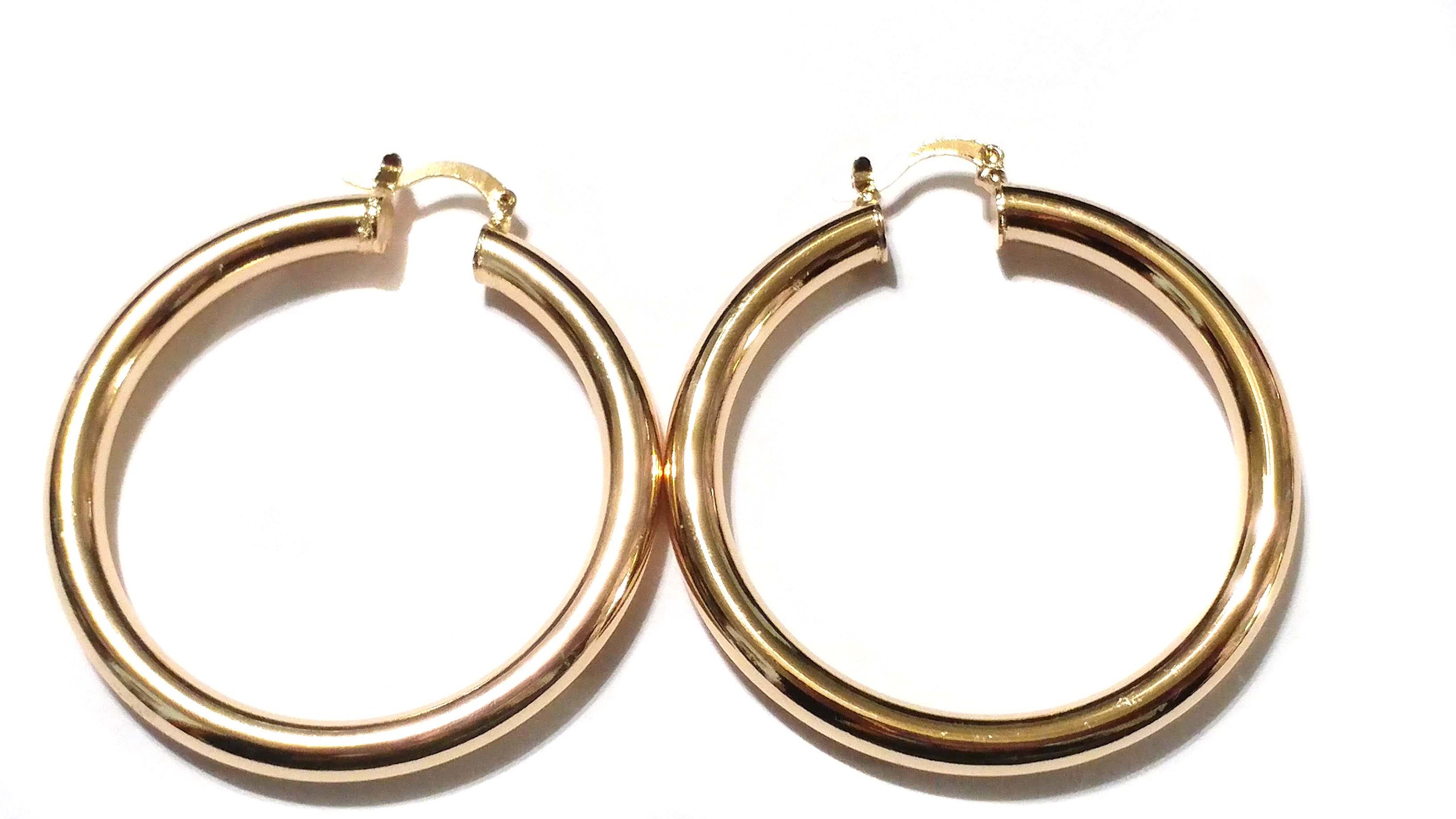 Brass Plated Gold Hoop Earrings 2.25 Inch Hoop Earrings Pipe 