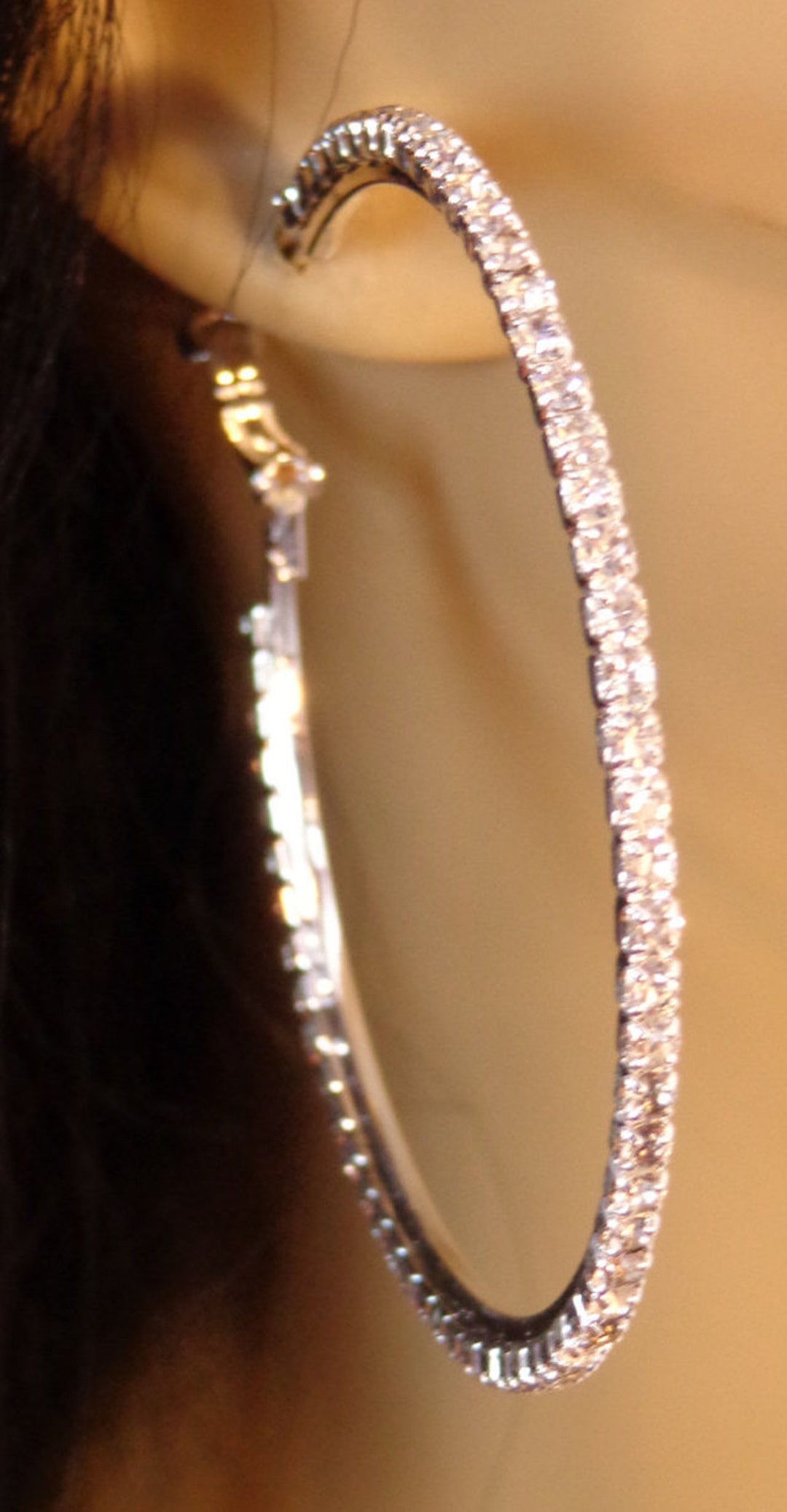 Wholesale Hoop Earrings LARGE 2.75 Inch Crystal Gold or Silver Tone