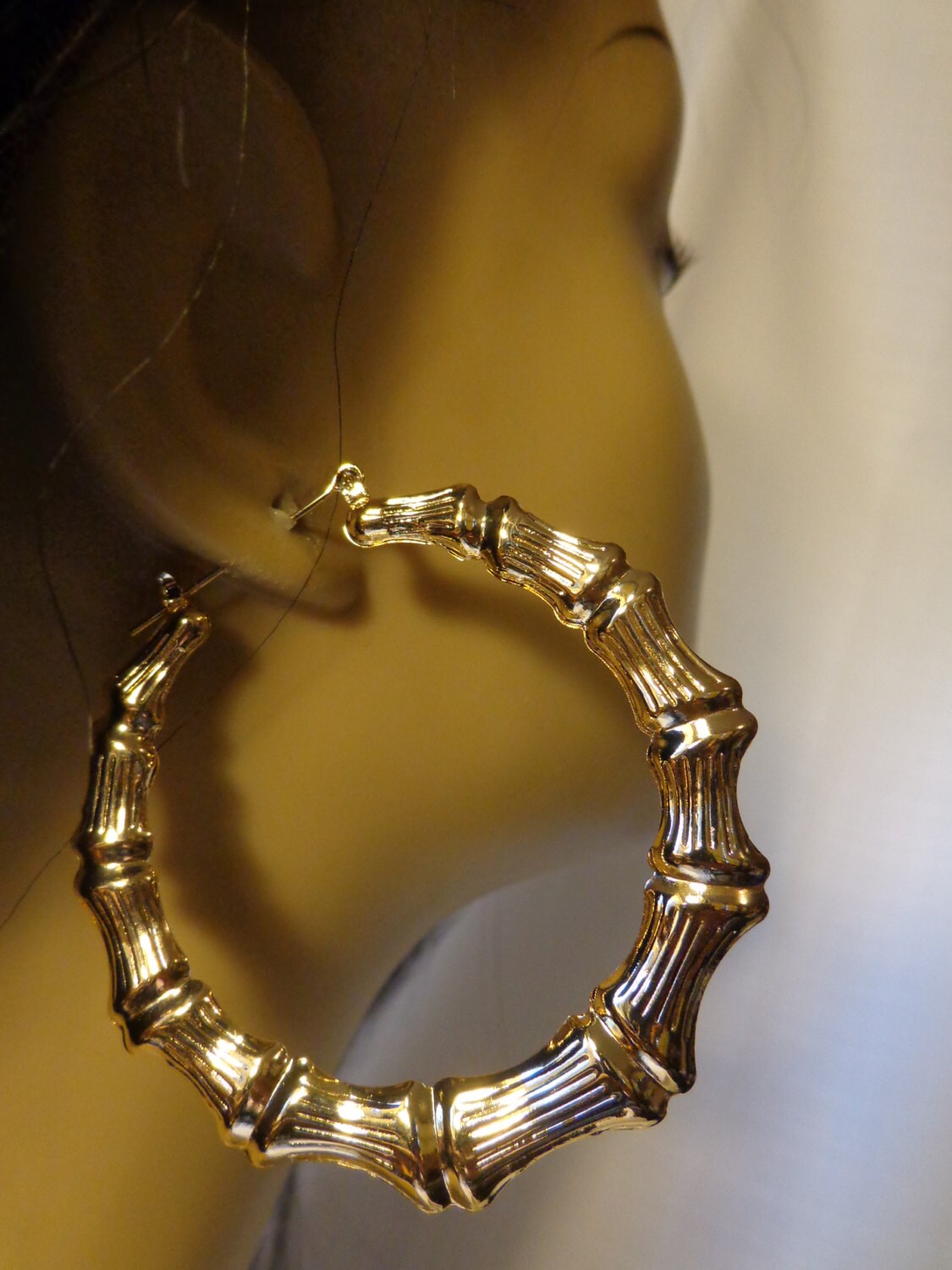 VINTAGE 80s BAMBOO HOOP Earrings 2.5 Inch Gold Tone Bamboo Etsy