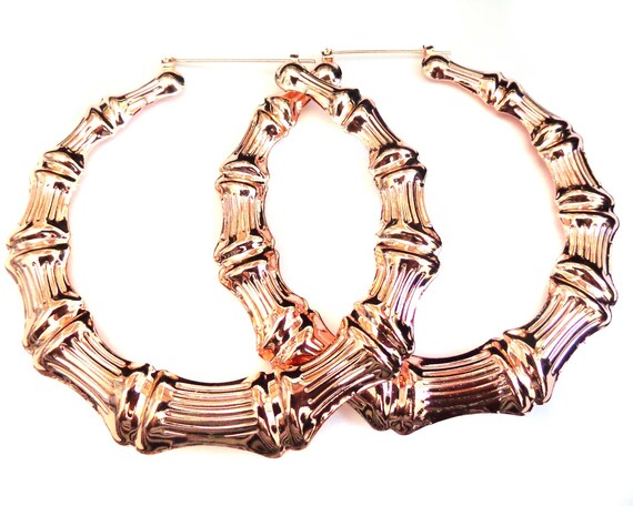 Rose Gold BAMBOO HOOP Earrings 3 Inch Bamboo Rose Gold Tone