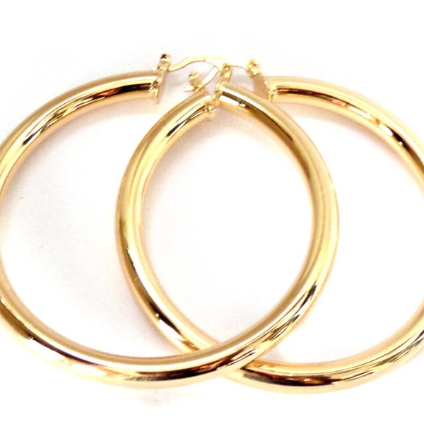 2.25 inch Hoop Earrings Thick Round Gold Plated Hoop Earrings Tube Hoop Earrings Solid Hoops